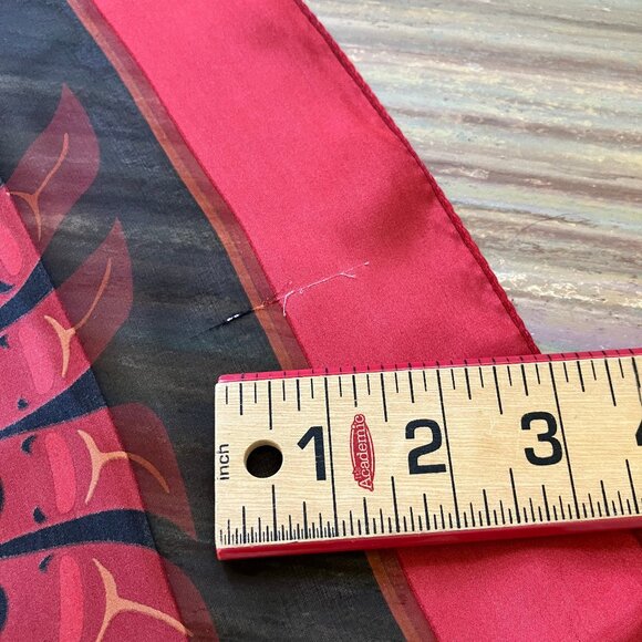 Bill Helin Haida Raven Silk Satin Long Scarf Red/Black Vintage Y2K Magenta 60" - Picture 5 of 9